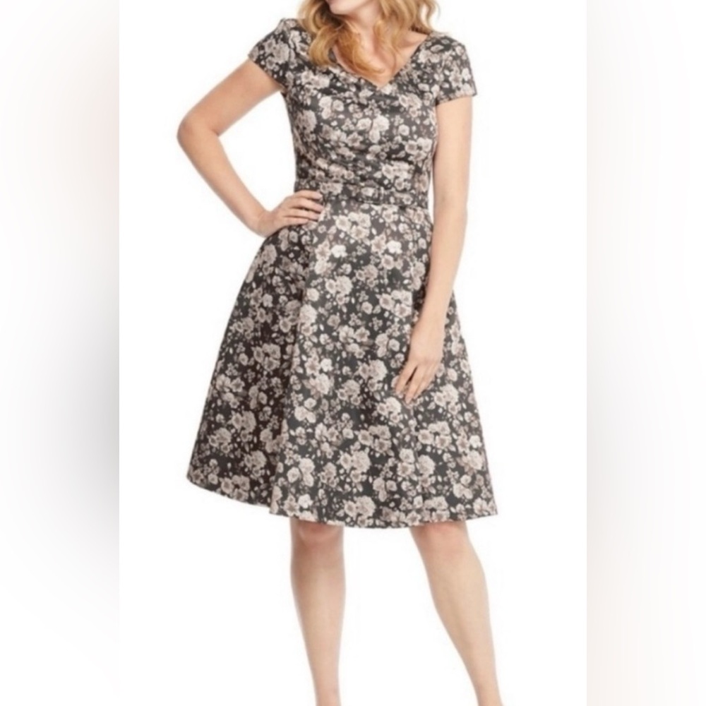 Gal Meets Glam Elle Brightex Duchess Fit And Flare Dress In Rose Vine, 8